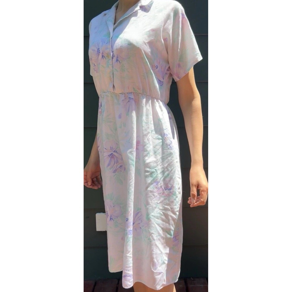Vintage Pastel Floral Shirt Dress Small Watercolor Cottage Fairy Soft Dreamy